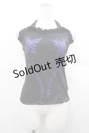 画像: BPN / 蝶編み下げラメプリントベアトップス  黒Ｘ紫 I-25-11-07-028-GO-TO-SA-ZI