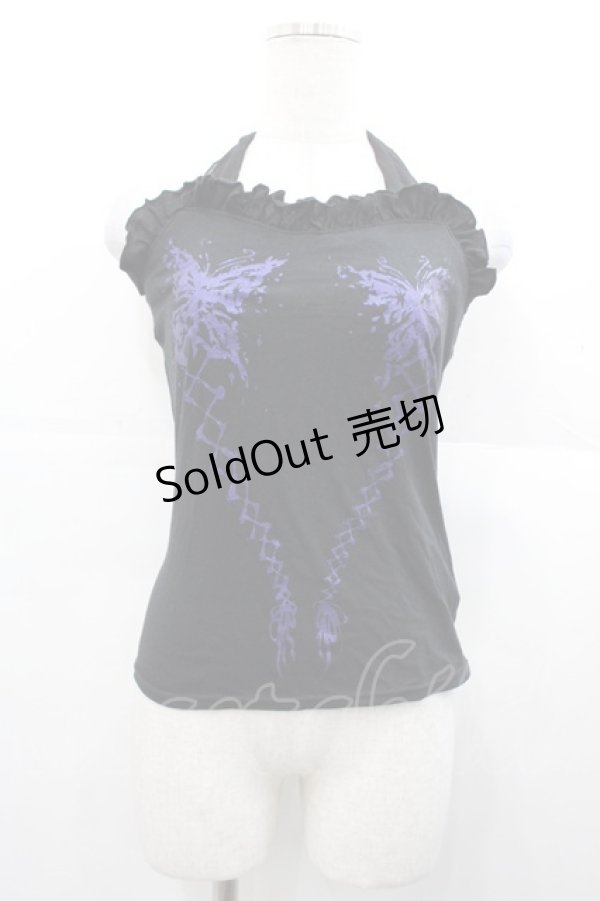 画像1: BPN / 蝶編み下げラメプリントベアトップス  黒Ｘ紫 I-25-11-07-028-GO-TO-SA-ZI (1)