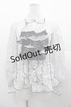 画像: ALGONQUINS / リボンタイ&ジャボ付きブラウス  白Ｘ黒 I-25-11-07-029-AL-BL-SA-ZI