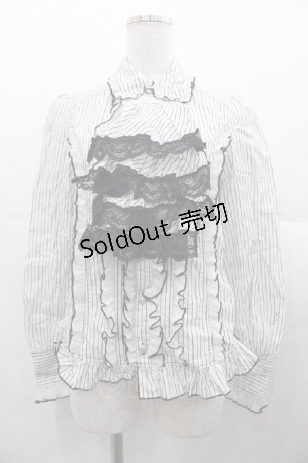 画像1: ALGONQUINS / リボンタイ&ジャボ付きブラウス  白Ｘ黒 I-25-11-07-029-AL-BL-SA-ZI (1)