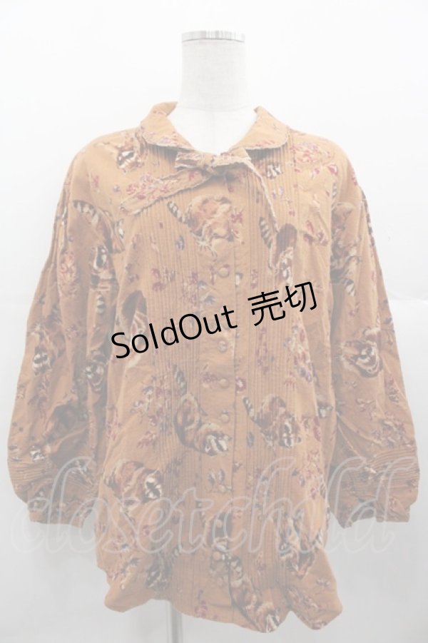 画像1: NATURE TRAIL / あらいぐまプリントシャツ  ブラウン I-25-11-07-031-LO-BL-SA-ZI (1)