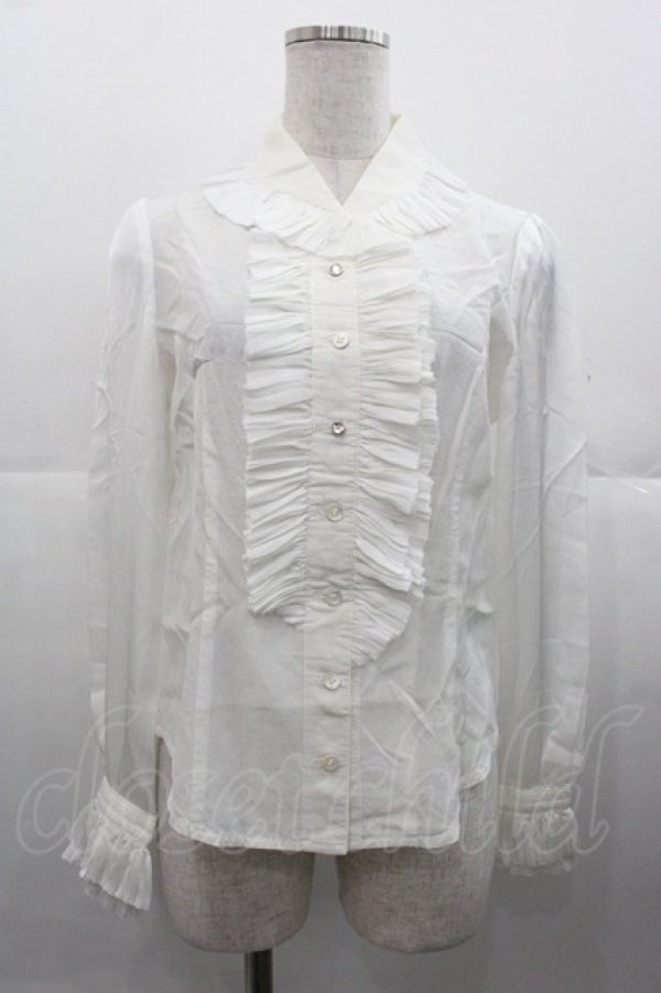 画像1: Jane Marple Dans Le Salon / シフォンフリル長袖ブラウス  白 I-25-11-07-003-JM-BL-SA-ZI (1)