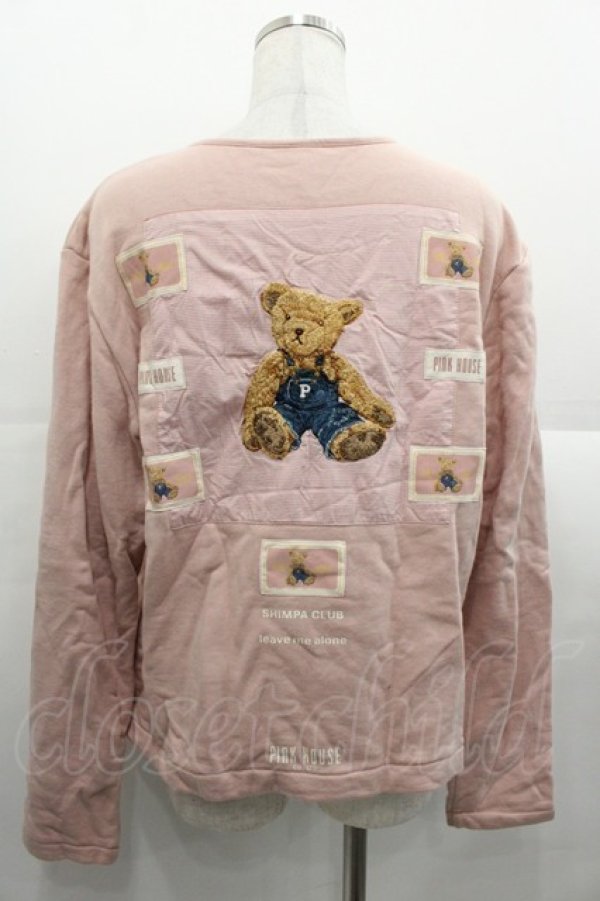 画像2: PINK HOUSE / オーバーオールくまさん刺繍ゼッケンカーディガン L ピンク I-25-11-07-034-LO-TO-SA-ZI (2)
