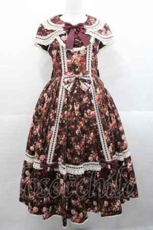 画像: metamorphose / はしごレースリボンミディアムケープ付きジャンパースカート (花柄) 1 ブラウン I-25-11-12-040-ME-OP-SA-ZI