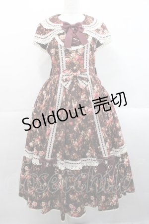 画像: metamorphose / はしごレースリボンミディアムケープ付きジャンパースカート (花柄) 1 ブラウン I-25-11-12-040-ME-OP-SA-ZI