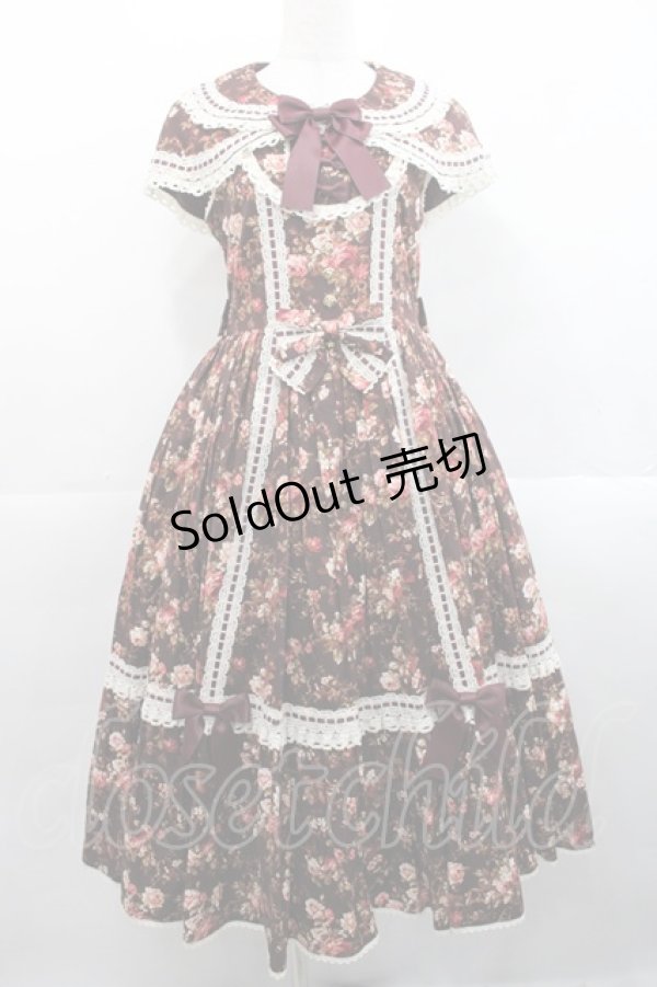 画像1: metamorphose / はしごレースリボンミディアムケープ付きジャンパースカート (花柄) 1 ブラウン I-25-11-12-040-ME-OP-SA-ZI (1)