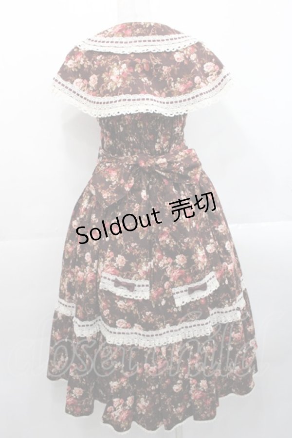 画像2: metamorphose / はしごレースリボンミディアムケープ付きジャンパースカート (花柄) 1 ブラウン I-25-11-12-040-ME-OP-SA-ZI (2)