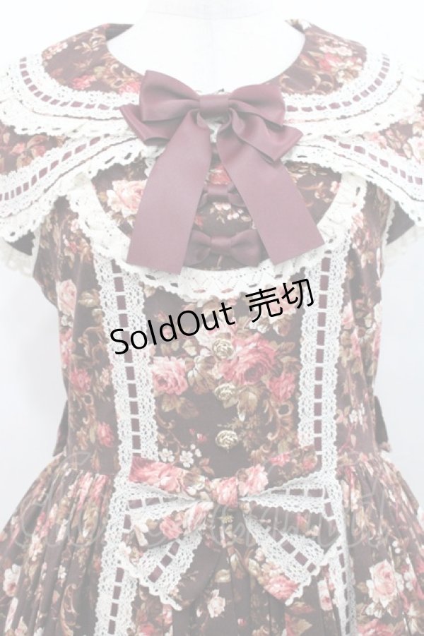 画像3: metamorphose / はしごレースリボンミディアムケープ付きジャンパースカート (花柄) 1 ブラウン I-25-11-12-040-ME-OP-SA-ZI (3)