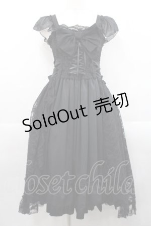 画像: MR corset / リボン編み上げストライプジャンパースカート  黒 I-25-11-12-059-PU-OP-SA-ZI