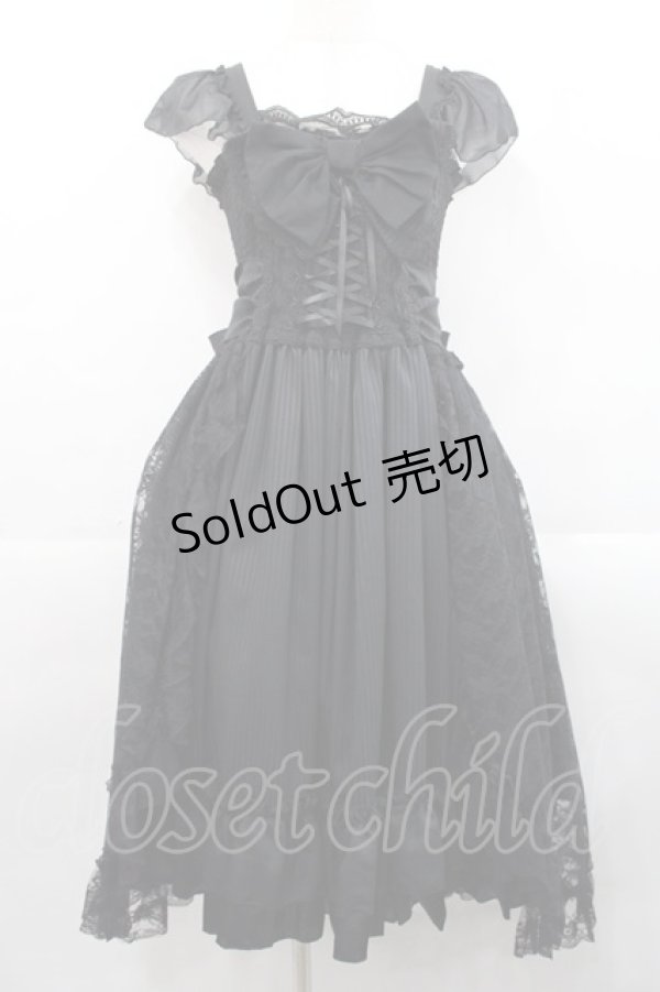 画像1: MR corset / リボン編み上げストライプジャンパースカート  黒 I-25-11-12-059-PU-OP-SA-ZI (1)