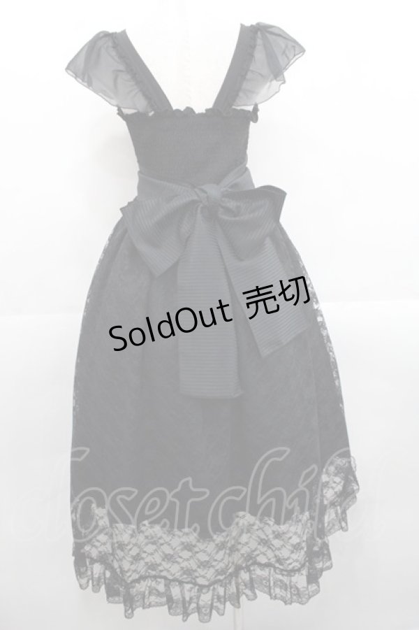 画像2: MR corset / リボン編み上げストライプジャンパースカート  黒 I-25-11-12-059-PU-OP-SA-ZI (2)