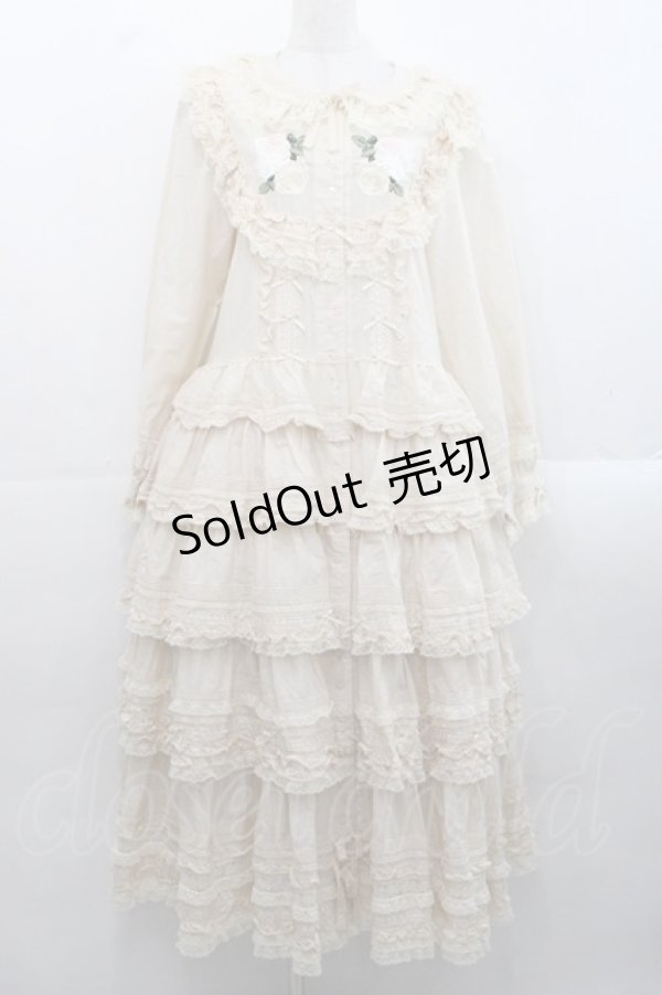 PINK HOUSE / ホワイトローズ刺繍使いワンピース アイボリー I-25-11