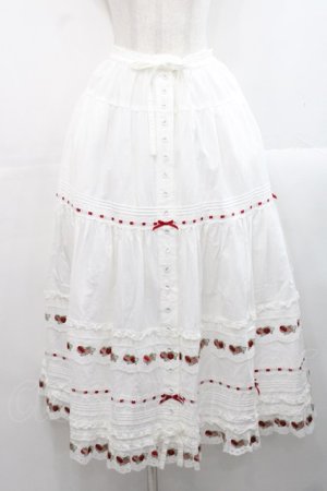 画像: PINK HOUSE / いちごレース使いスカート  白Ｘ赤 I-25-11-12-079-LO-SK-SA-ZI
