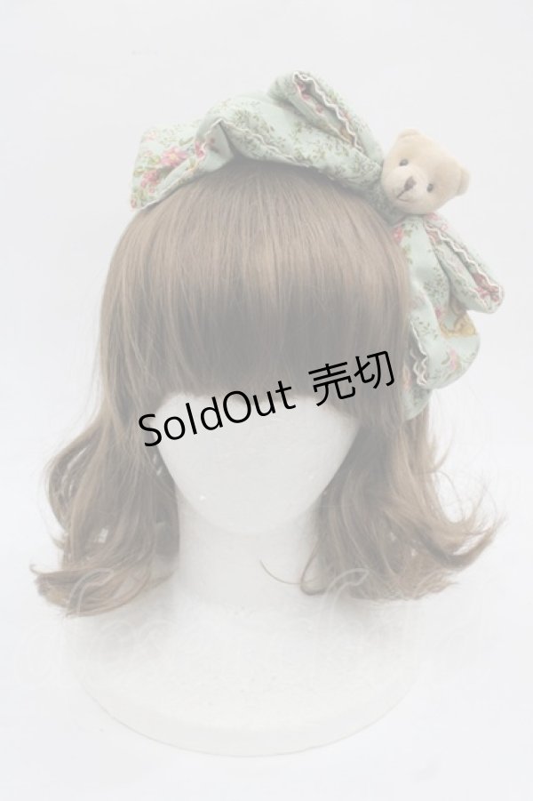 画像2: metamorphose / ガーデニングくまちゃんリボンカチューシャ  グリーン I-25-11-12-094-ME-AC-SA-ZI (2)