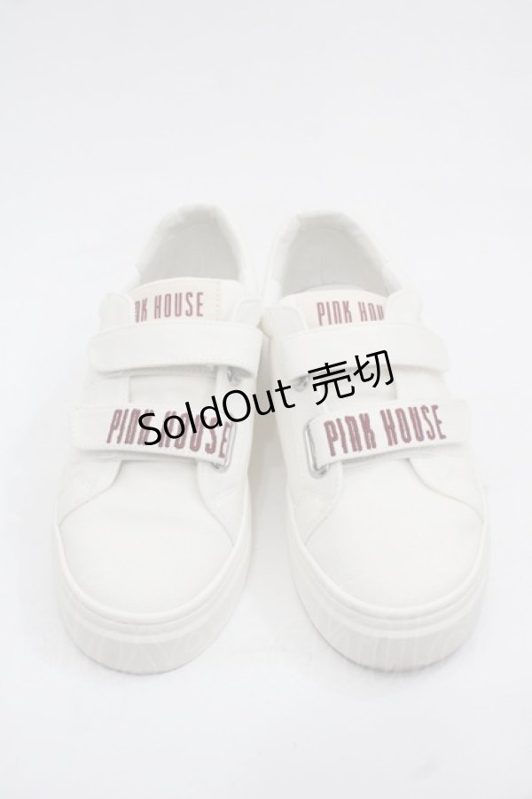 画像1: PINK HOUSE / ピンクハウスロゴ刺繍ベルクロスニーカー 2(S) アイボリー I-25-11-12-124-LO-SH-SA-ZI (1)