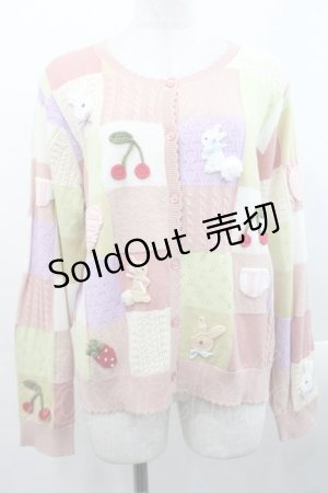 画像: PINK HOUSE / スイーツスプリングバニーパッチワークニットカーディガン  ピンク I-25-11-12-014-LO-TO-SA-ZI