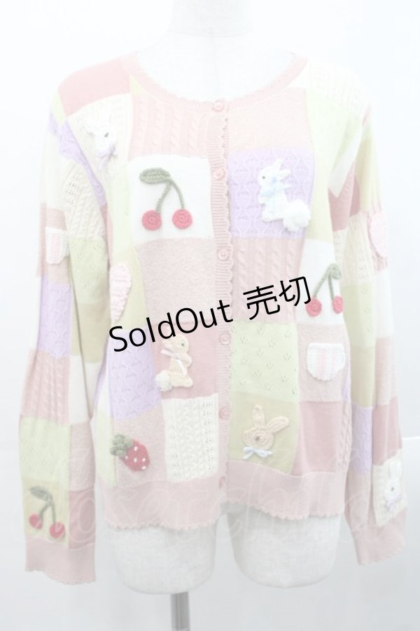画像1: PINK HOUSE / スイーツスプリングバニーパッチワークニットカーディガン  ピンク I-25-11-12-014-LO-TO-SA-ZI (1)