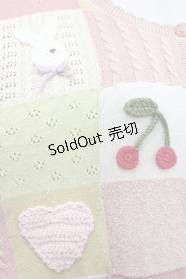 画像4: PINK HOUSE / スイーツスプリングバニーパッチワークニットカーディガン  ピンク I-25-11-12-014-LO-TO-SA-ZI (4)
