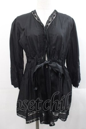 画像: PINK HOUSE / ウエストはしごリボンカーディガン  黒 I-25-11-12-015-LO-TO-SA-ZI