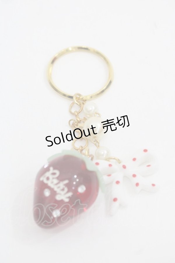 画像1: BABY,THE STARS SHINE BRIGHT / キャンディーストロベリーとリボンのキーホルダー  赤Ｘ白Ｘゴールド I-25-11-14-106-BA-AC-SA-ZI (1)