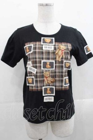 画像: PINK HOUSE / くま刺繍&ワッペン半袖カットソー  黒Ｘブラウン I-25-11-15-027-LO-TO-SA-ZI