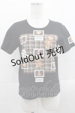 画像: PINK HOUSE / くま刺繍&ワッペン半袖カットソー  黒Ｘブラウン I-25-11-15-027-LO-TO-SA-ZI