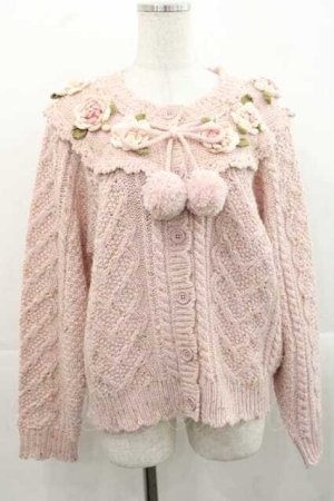 画像: PINK HOUSE / バラモチーフ付きヨークニットカーディガン  ピンク I-25-11-15-029-LO-OP-SA-ZI