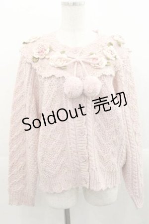 画像: PINK HOUSE / バラモチーフ付きヨークニットカーディガン  ピンク I-25-11-15-029-LO-OP-SA-ZI