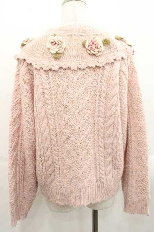 画像2: PINK HOUSE / バラモチーフ付きヨークニットカーディガン  ピンク I-25-11-15-029-LO-OP-SA-ZI (2)