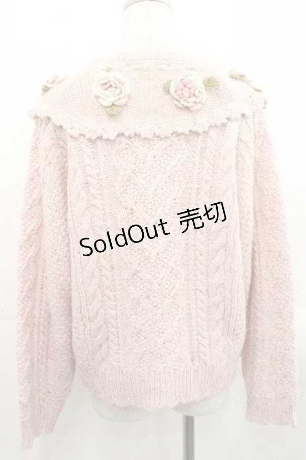 画像2: PINK HOUSE / バラモチーフ付きヨークニットカーディガン  ピンク I-25-11-15-029-LO-OP-SA-ZI (2)