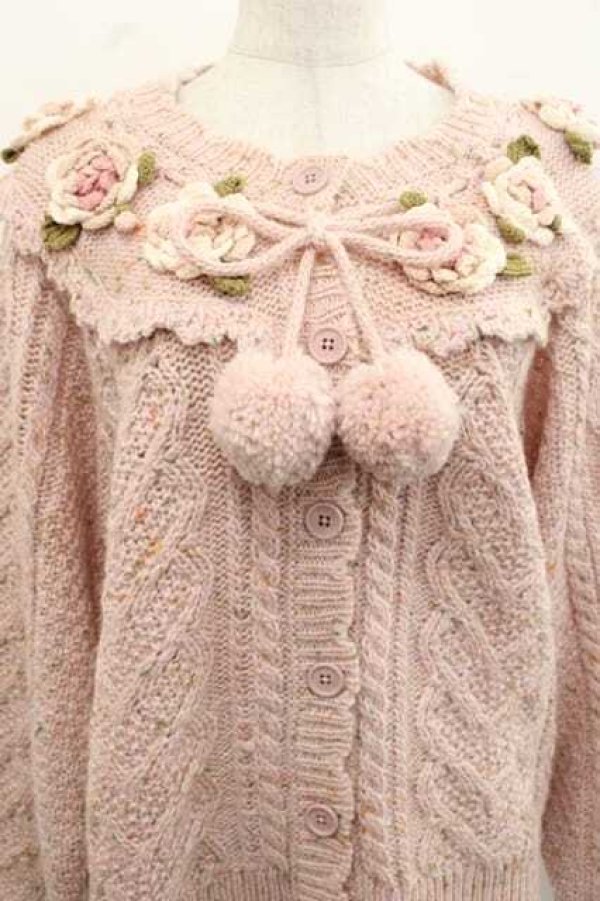 画像3: PINK HOUSE / バラモチーフ付きヨークニットカーディガン  ピンク I-25-11-15-029-LO-OP-SA-ZI (3)