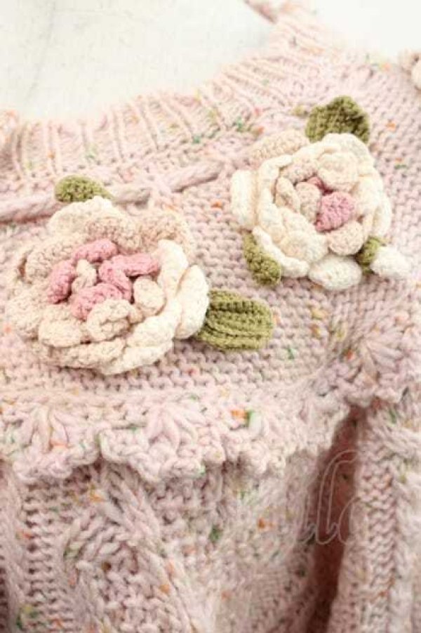 PINK HOUSE / バラモチーフ付きヨークニットカーディガン ピンク I-25