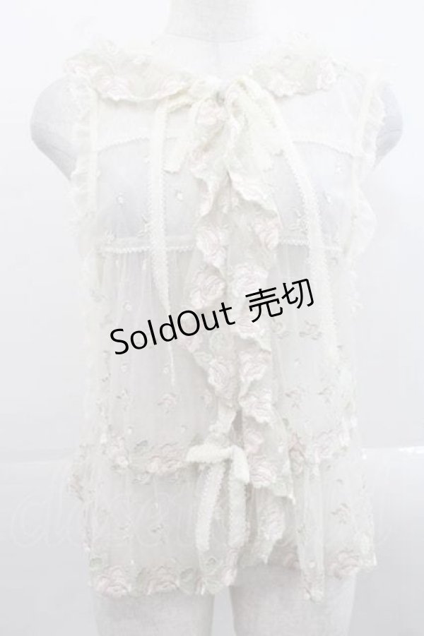 画像1: PINK HOUSE / ローズレース使いフード付きベスト  生成り I-25-11-15-030-LO-TO-SA-ZI (1)