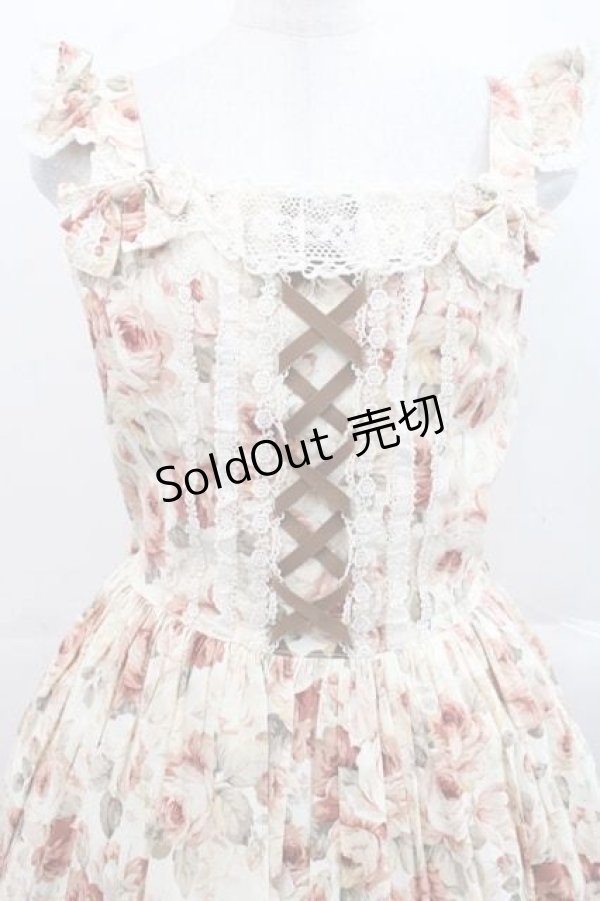 画像3: Innocent World / 薔薇と苺のクロスリボンジャンパースカート L 生成×生成 I-25-11-15-047-IW-OP-SA-ZI (3)