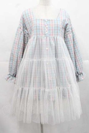 画像: Jnorii Bonbon22 / チェック柄チュール付きワンピース S サックスＸピンクチェック I-25-11-15-049-LO-OP-SA-ZI