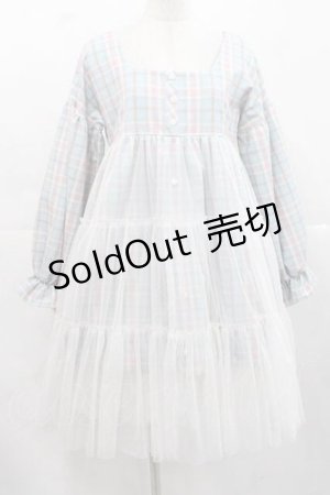 画像: Jnorii Bonbon22 / チェック柄チュール付きワンピース S サックスＸピンクチェック I-25-11-15-049-LO-OP-SA-ZI