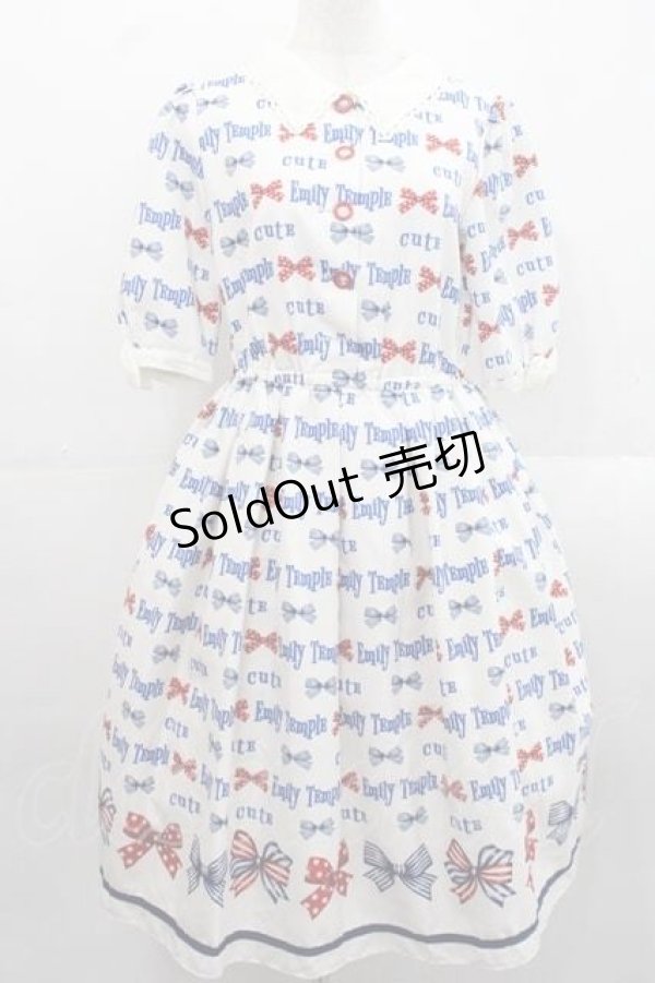 画像1: Emily Temple cute / トリプルRIBBONワンピース  白ｘ青ｘ赤 I-25-11-15-051-ET-OP-SA-ZI (1)