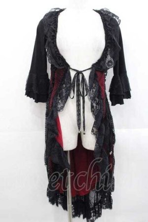 画像: Qutie Frash / メッシュ切替ロングカーディガン  黒Ｘ赤 I-25-11-15-064-QU-TO-SA-ZI