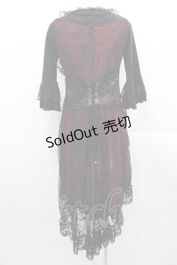 画像2: Qutie Frash / メッシュ切替ロングカーディガン  黒Ｘ赤 I-25-11-15-064-QU-TO-SA-ZI (2)