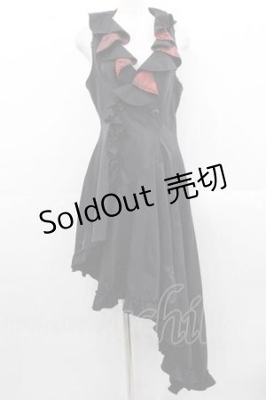 画像: h.naoto Blood / クロス刺繍変形ロングベスト  黒ｘ赤 I-25-11-15-065-HN-TO-SA-ZI