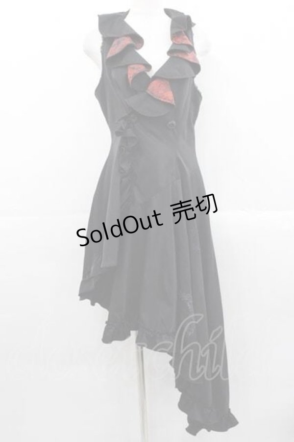 画像1: h.naoto Blood / クロス刺繍変形ロングベスト  黒ｘ赤 I-25-11-15-065-HN-TO-SA-ZI (1)