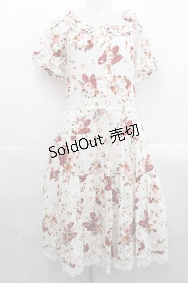 画像1: PINK HOUSE / リボンブーケプリントミディワンピース  アイボリー I-25-11-15-068-LO-OP-SA-ZI (1)