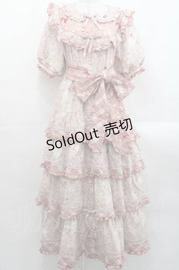 画像1: PINK HOUSE / バラ園うさぎプリントパッチワークワンピース  ピンク I-25-11-15-070-LO-OP-SA-ZI (1)