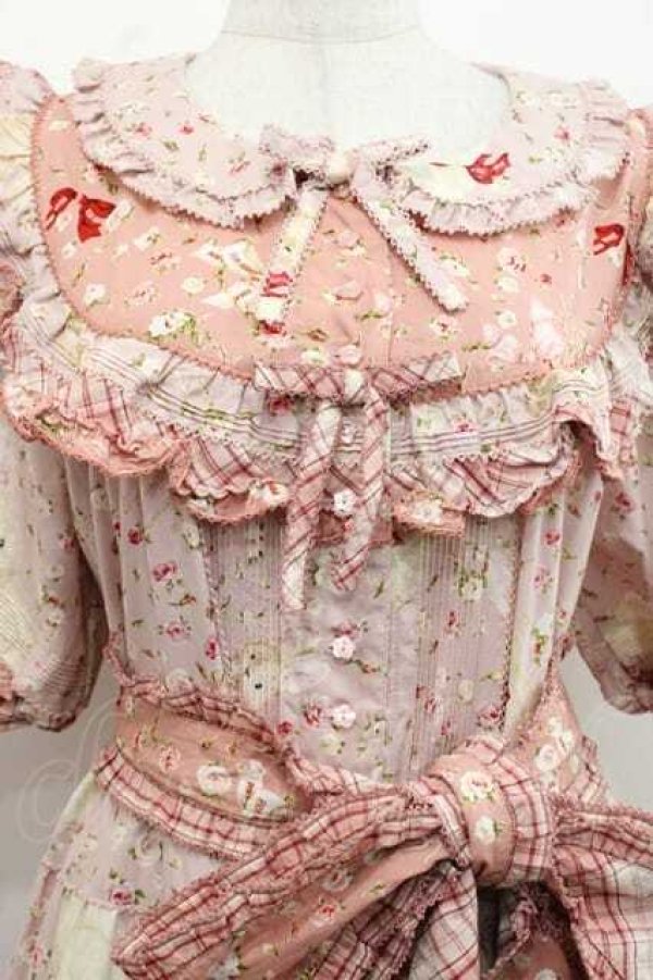 画像3: PINK HOUSE / バラ園うさぎプリントパッチワークワンピース  ピンク I-25-11-15-070-LO-OP-SA-ZI (3)