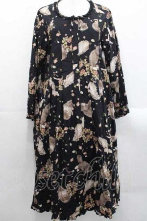 画像: PINK HOUSE / フラッフィー・キティーズミディワンピース  黒 I-25-11-15-071-LO-OP-SA-ZI