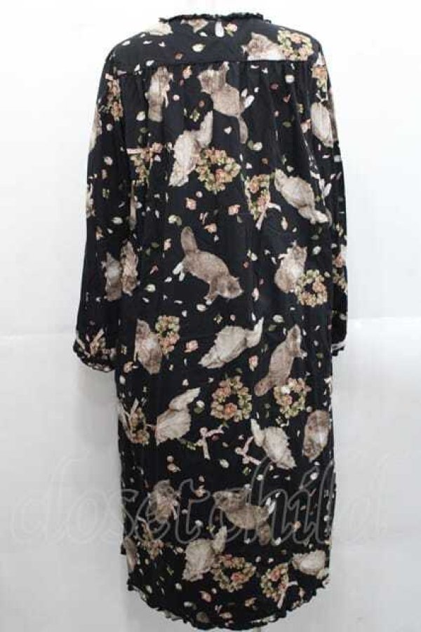 画像2: PINK HOUSE / フラッフィー・キティーズミディワンピース  黒 I-25-11-15-071-LO-OP-SA-ZI (2)