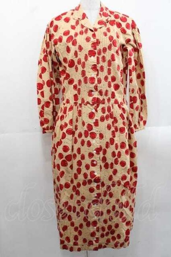 【新品】PINK HOUSE ワンピース さくらんぼ さくら柄 レッド 希少 PINK HOUSE / さくらんぼ総柄ワンピース ベージュX赤 I-25-11-15-077