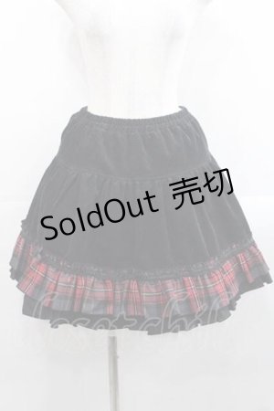 画像: PUTUMAYO / コーデュロイチェックフリルスカート  黒Ｘ赤チェック I-25-11-15-089-PT-SK-SA-ZI