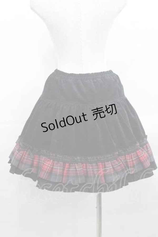 画像2: PUTUMAYO / コーデュロイチェックフリルスカート  黒Ｘ赤チェック I-25-11-15-089-PT-SK-SA-ZI (2)