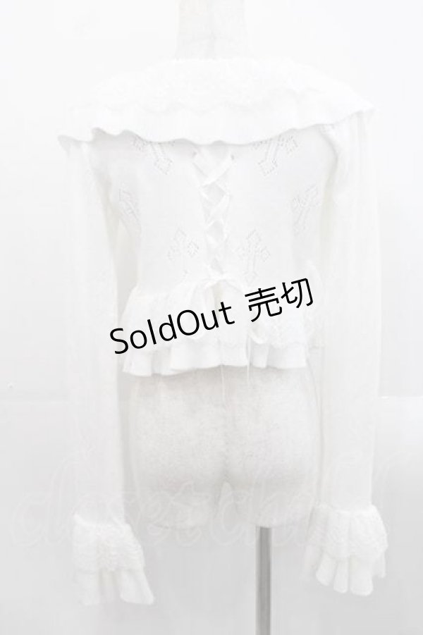 画像2: Chalmiere / クロス透かし編みニットカーデ M 白 I-25-11-15-013-LO-TO-SA-ZI (2)